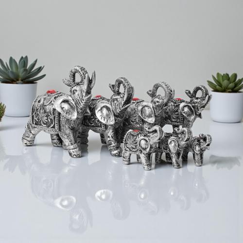 Lüks Motif İşlemeli Feng Shui 7’li Şans Bereket Fil Heykeli Biblo Seti Ev Ofis Yeni Yıl Hediyesi 7