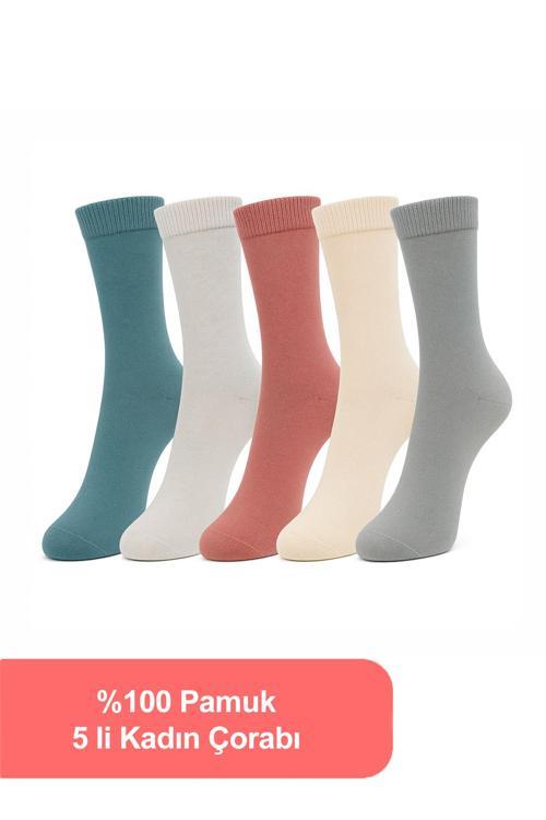 %100 Pamuk Birinci Kalite Penye Çorap Seti -Kadın 5'li Çorap Seti