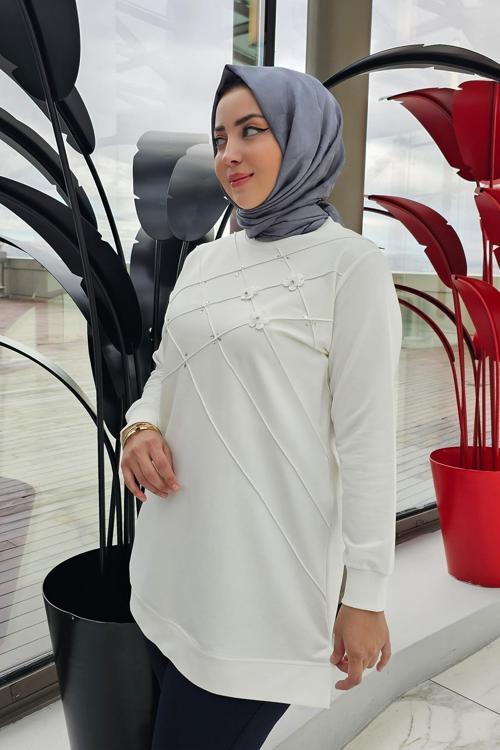 KADIN DİKME VE TAŞ DETAYLI TESETTÜR TUNİK