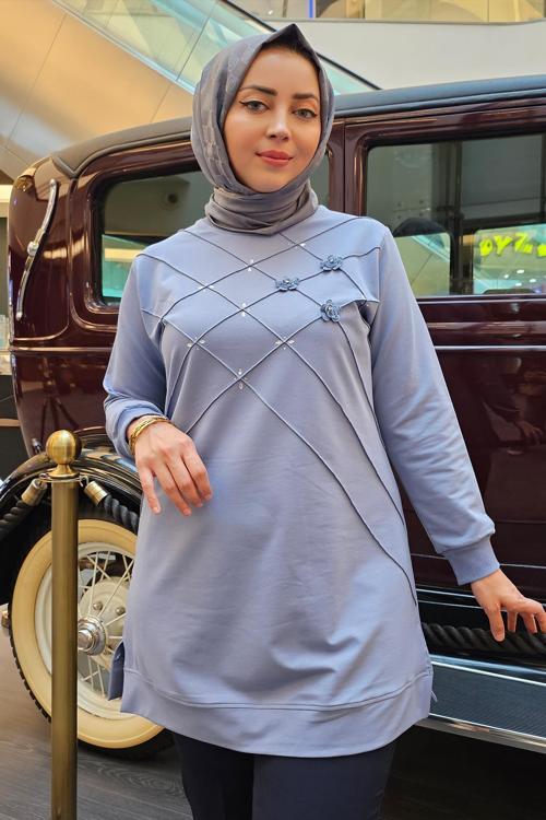 KADIN DİKME VE TAŞ DETAYLI TESETTÜR TUNİK