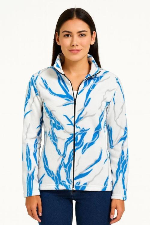 Kadın Tam Fermuarlı Desenli Polar Sweat Lightning Desen Yakalı, Uzun Kollu, Oversize Rahat Kalıp - B