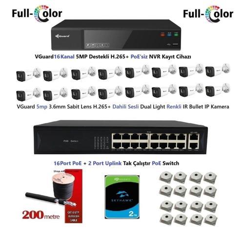 5mp Dahili Sesli Ve Gece Renkli 16 Kameralı Tak Çalıştır Hazır IP Kamera Seti 2TB Disk