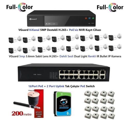 5mp Dahili Sesli Ve Gece Renkli 16 Kameralı Tak Çalıştır Hazır IP Kamera Seti 6TB Disk