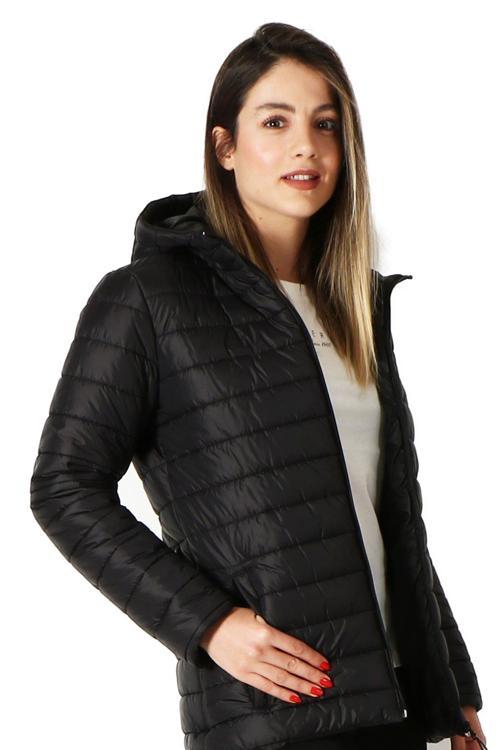 Fiona Kapşonlu Kadın Siyah Şişme Mont 602 T42-K