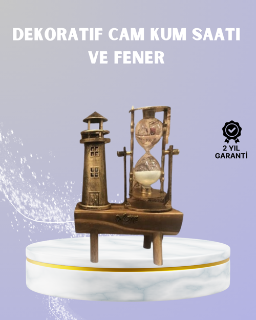 Ahşap Kum Saati ve Deniz Feneri Figürü Bir Arada – Ev & Ofis Dekorasyonu
