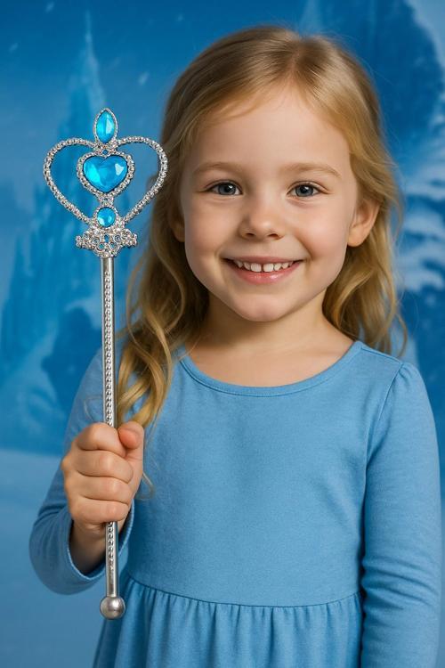 Frozen Elsa Temalı Mavi Kalp Taşlı Sihirli Asa Kız Çocuk Kostüm Aksesuarı - 31 CM