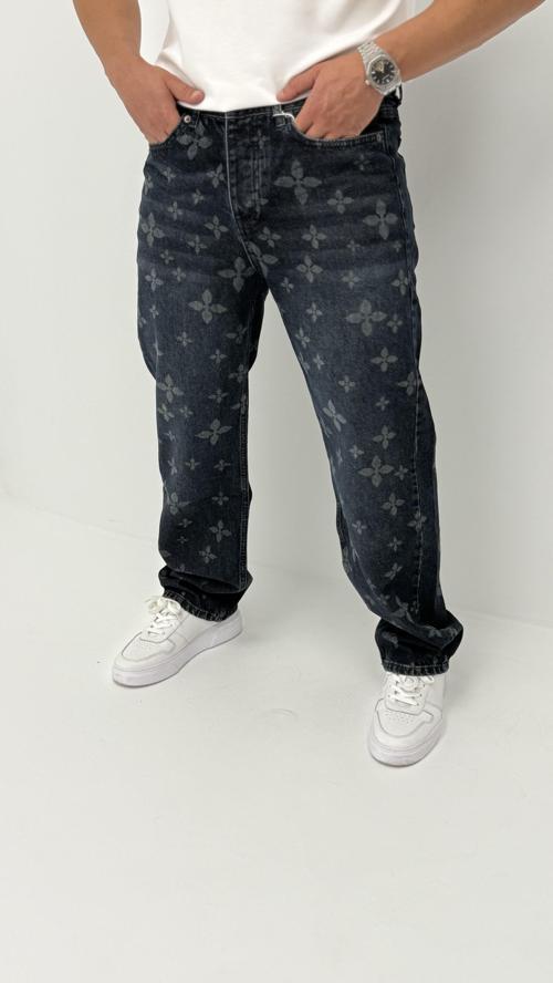 Hope Baggy Denim Koyu Mavi Lazer Baskı Detaylı Erkek Jean Pantolon