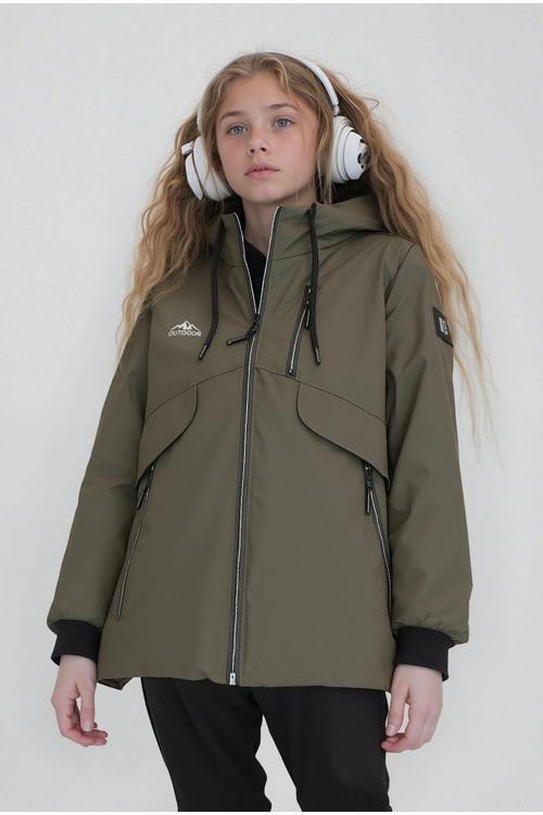 Kız Çocuk Yeşil Outdoor Su İtici Kapüşonlu Kaban – Rüzgar Geçirmez, Hafif Ve Dayanıklı