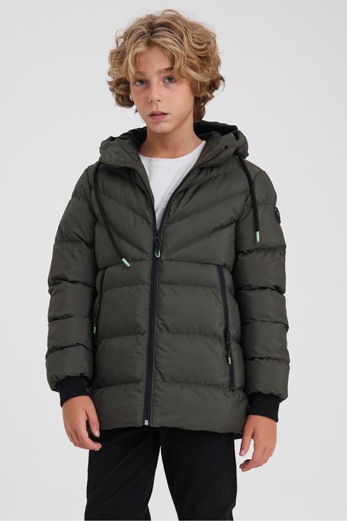 Yeşil Erkek Çocuk Su Ve Rüzgar Geçirmez İçi Kalın Kürklü Mont&Kaban