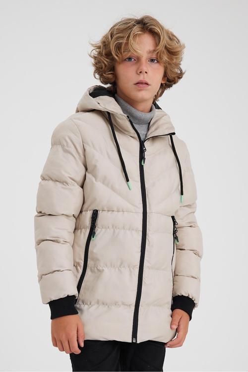 Krem Erkek Çocuk Su Ve Rüzgar Geçirmez Içi Kalın Kürklü Yıkanılabilir Mont & Kaban