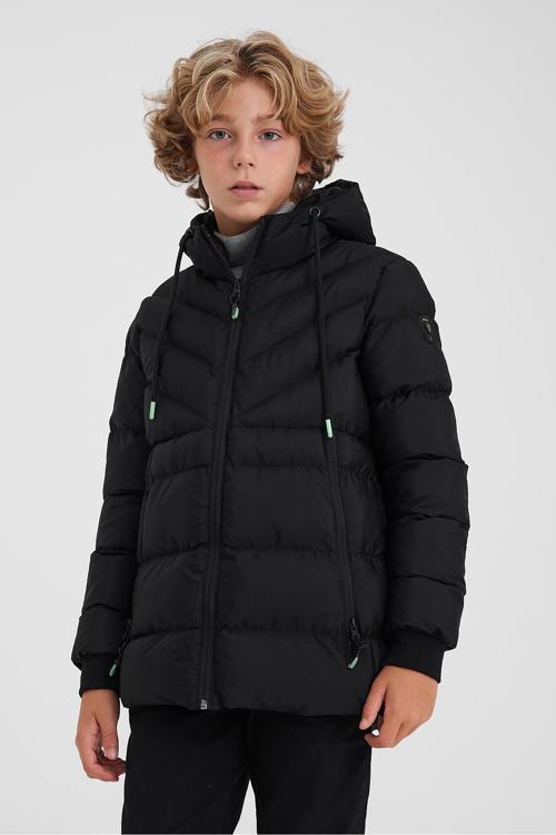 Siyah Erkek Çocuk Su Ve Rüzgar Geçirmez Içi Kalın Kürklü Yıkanılabilir Mont & Kaban