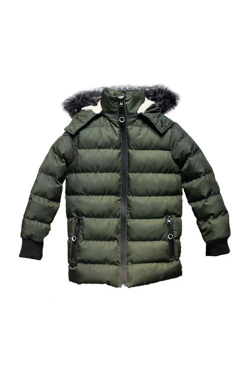 Yeşil Çıkarılabilir Kapüşonlu Kürklü Su Geçirmez Erkek Çocuk Mont&Kaban