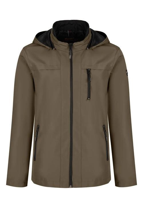 Erkek Yeşil %100 Su Geçirmez İç Cepli Çıkartılabilir Kapüşonlu Yazlık Mont