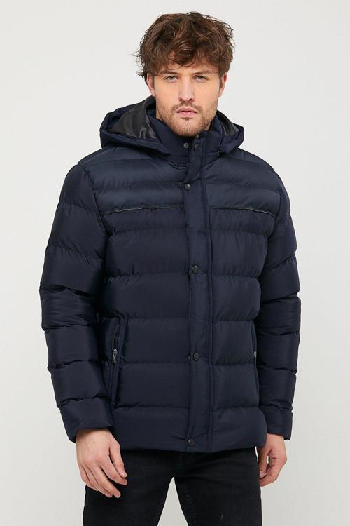 Erkek Kapüşonlu Lacivert Su Ve Rüzgar Geçirmez Regular Şişme Kaban&Mont