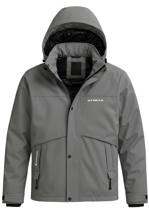 Erkek Gri Su Ve Rüzgar Geçirmez Çıkartılabilir Kapüşonlu Softshell Mont&Kaban