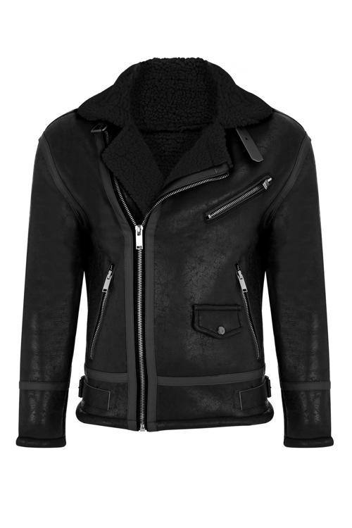 Erkek Siyah Yetişkin Napa Deri İçi Kürklü Mont&Kaban