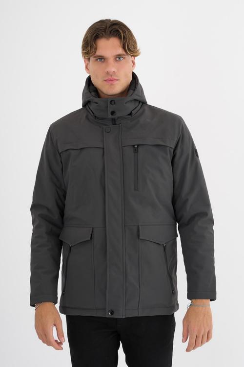 Erkek Gri %100 Su Ve Rüzgar Geçirmez Kürklü Çıkartılabilir Kapüşonlu Mont&Kaban