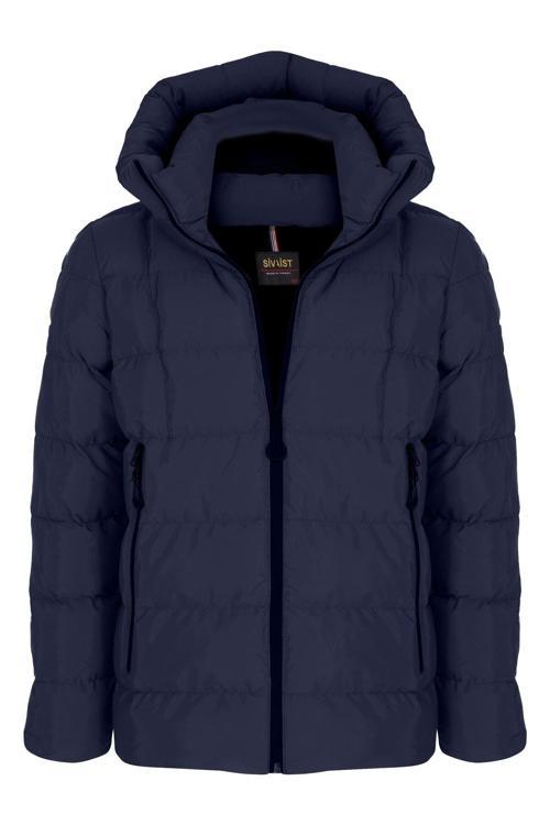 Erkek Lacivert Su Ve Rüzgar Geçirmez Sabit Kapüşonlu Pofuduk Yaka Kalın Içi Kürklü Şişme Mont&Kaban