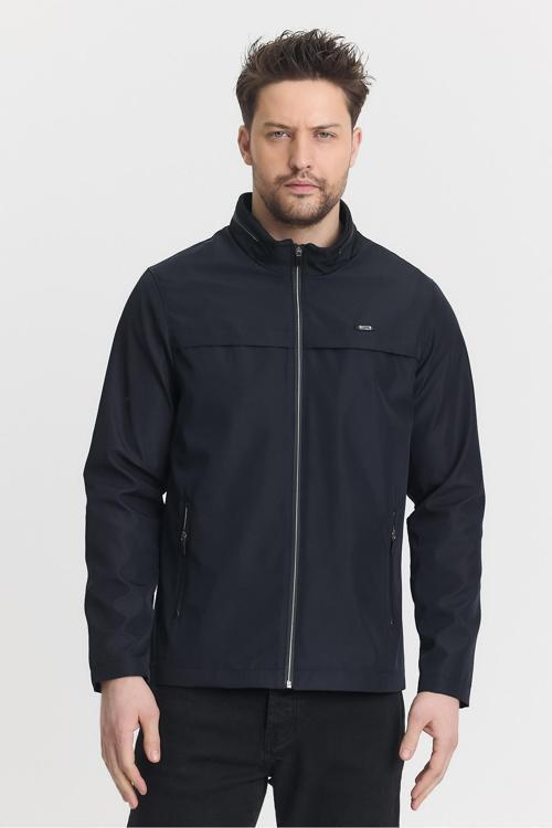 Lacivert Erkek Pamuk Polyester Karışımlı Su Ve Rüzgar Geçirmez Mevsimlik&Yazlık Mont