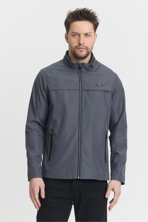 Gri Erkek Pamuk Polyester Karışımlı Su Ve Rüzgar Geçirmez Mevsimlik&Yazlık Mont