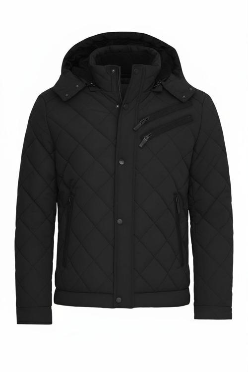 Erkek Siyah Outdoor Su İtici Kapüşonlu Kaban – Rüzgar Geçirmez, Hafif Ve Dayanıklı Kapitone Mont&Kab