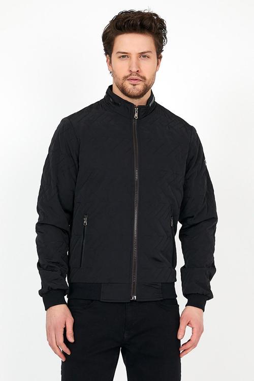 Yeni Sezon Erkek Siyah Mevsimlik Triko Ve Deri Biye Detaylı Fermuarlı Iç Cepli Mont&Ceket