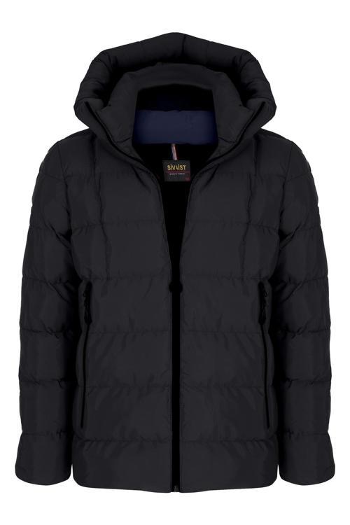 Erkek Siyah Su Ve Rüzgar Geçirmez Sabit Kapüşonlu Pofuduk Yaka Kalın Içi Kürklü Şişme Mont&Kaban