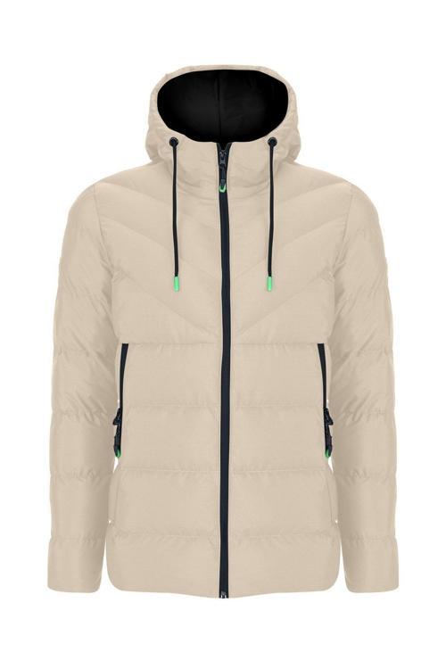 Yeni Sezon Erkek Krem Su Ve Rüzgar Geçirmez Kapüşonlu Kalın İçi Kürklü Şişme Kaban&Mont