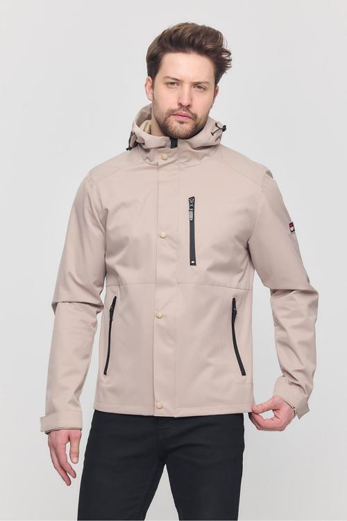 Krem Erkek Sabit Kapüşonlu Mont&Kaban