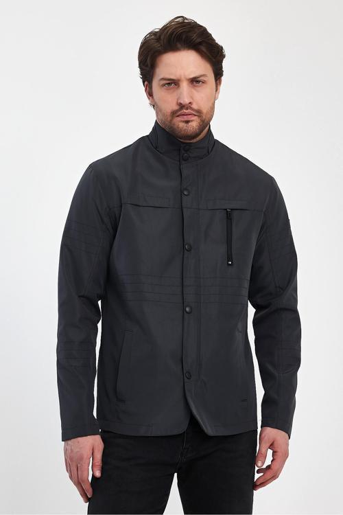 Erkek Gri Hakim Regular Uzun Mevsimlik Pamuk Polyester Karışımlı Safari Mont&Ceket