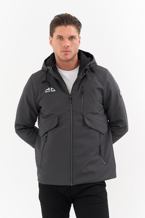 Erkek Gri Outdoor Su İtici Kapüşonlu Kaban – Rüzgar Geçirmez, Hafif Ve Dayanıklı