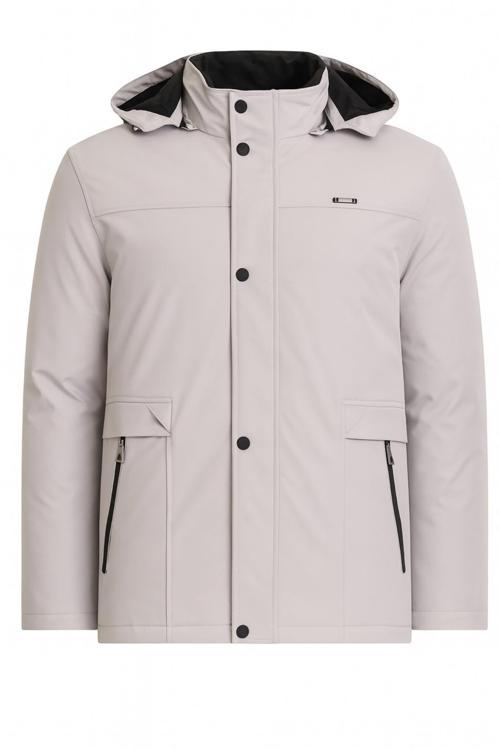 Erkek Beyaz %100 Su Ve Rüzgar Geçirmez Kürklü Çıkartılabilir Kapüşonlu Mont&Kaban