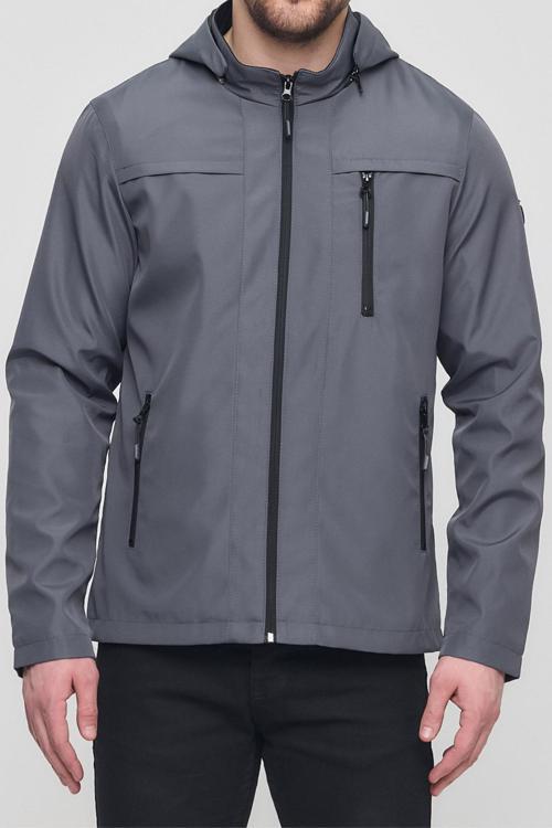 Erkek Gri %100 Su Geçirmez İç Cepli Çıkartılabilir Kapüşonlu Yazlık Mont