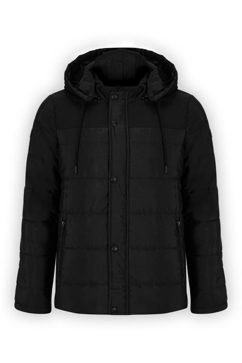 Erkek Siyah Çıkarılabilir Kapüşonlu İç Cepli İçi Kürkü Yıkanabilir Kapütone Mont&Kaban