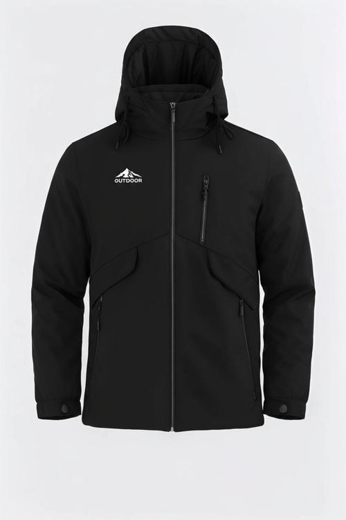 Erkek Siyah Outdoor Su İtici Kapüşonlu Kaban – Rüzgar Geçirmez, Hafif Ve Dayanıklı