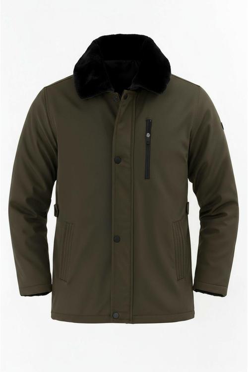 Erkek Yeşil Yakası Çıkartılabilir Kürklü Su İtici İçi Kürklü Kaban – Rüzgar Geçirmez, Hafif Ve Dayan