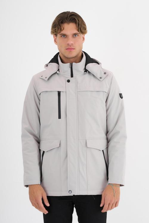 Erkek Beyaz %100 Su Ve Rüzgar Geçirmez Kürklü Çıkartılabilir Kapüşonlu Mont&Kaban