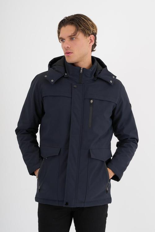 Erkek Lacivert %100 Su Ve Rüzgar Geçirmez Kürklü Çıkartılabilir Kapüşonlu Mont&Kaban