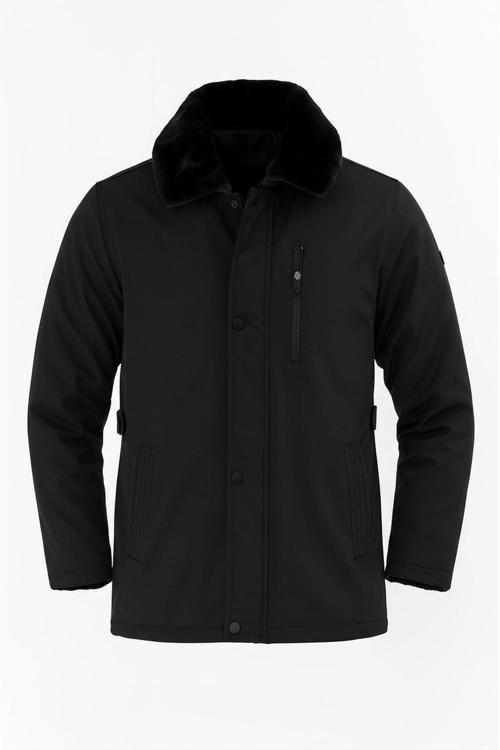 Erkek Siyah Yakası Çıkartılabilir Kürklü Su İtici İçi Kürklü Kaban – Rüzgar Geçirmez, Hafif Ve Dayan