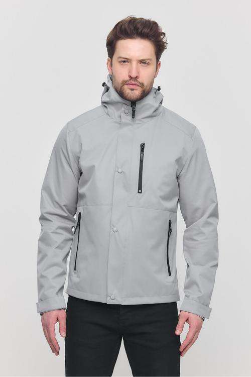 Gri Erkek Sabit Kapüşonlu Mont&Kaban