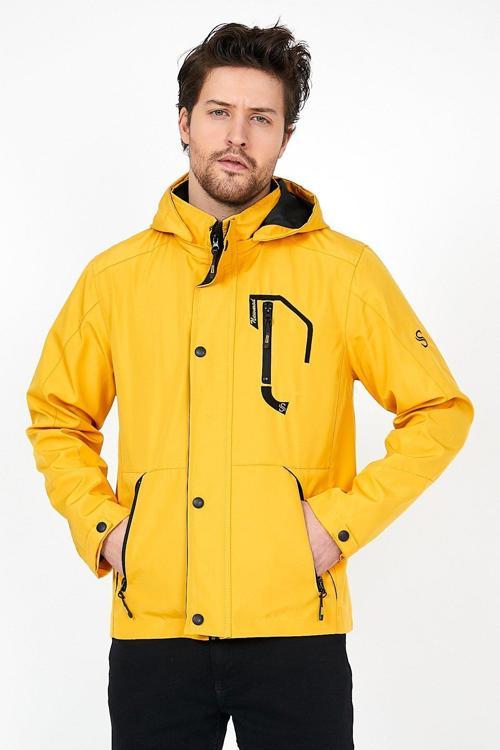 Yeni Sezon Erkek Sarı Softshell Kapüşonlu İç Cepli Su Ve Rüzgar Geçirmez Mevsimlik&Yazlık Mont