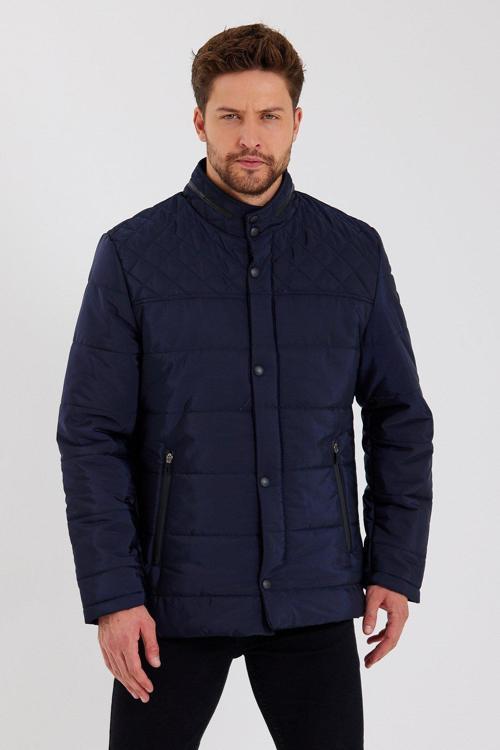 Erkek Lacivert Regular İç Cepli İçi Kürklü Yıkanabilir Regular Kapitone Mont&Kaban