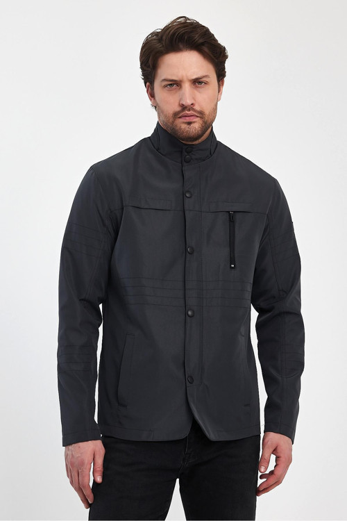 Erkek Gri Hakim Regular Uzun Mevsimlik Pamuk Polyester Karışımlı Safari Mont&Ceket