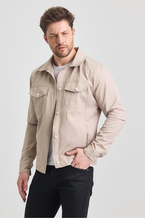 Krem Erkek Pamuk Polyester Karışımlı Su Ve Rüzgar Geçirmez Mevsimlik&Yazlık Mont