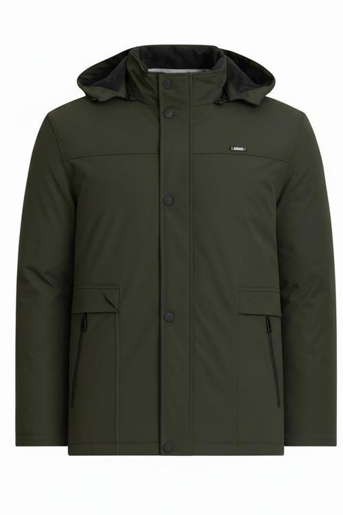Erkek Yeşil %100 Su Ve Rüzgar Geçirmez Kürklü Çıkartılabilir Kapüşonlu Mont&Kaban