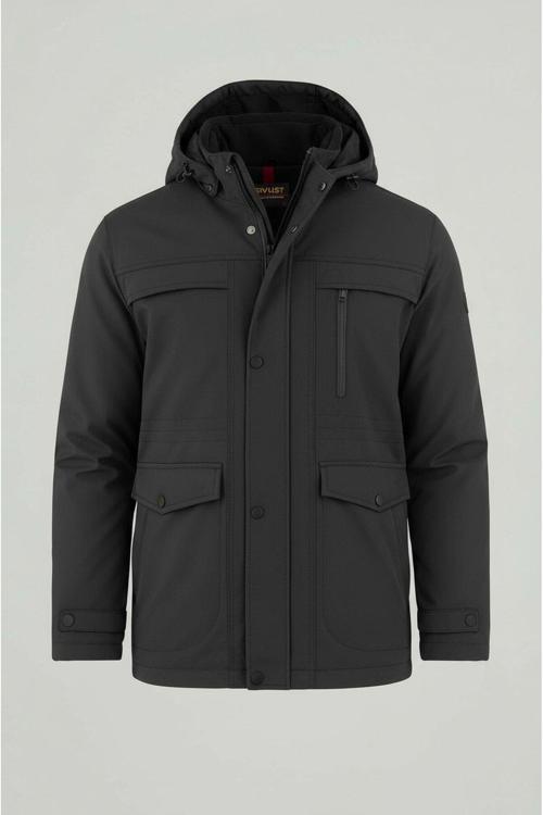 Erkek Gri Pamuk Polyester Karışımlı Kürklü Çıkartılabilir Kapüşonlu Mont&Kaban