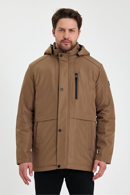 Kahverengi İçi Kalın Kürklü Çıkartılabilir Kapüşonlu Rüzgar Ve Su Geçirmez Mont&Kaban