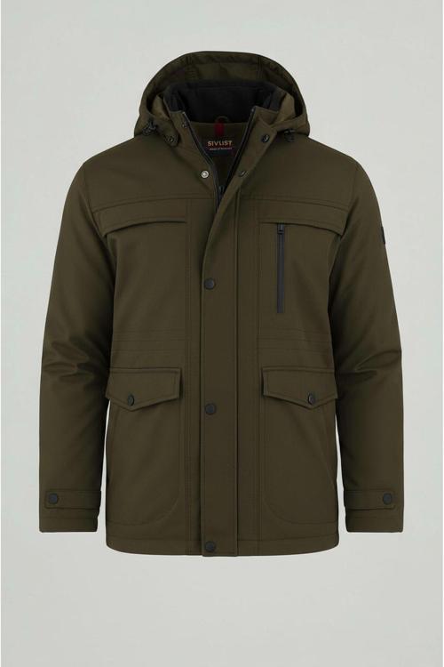 Erkek Yeşil Pamuk Polyester Karışımlı Kürklü Çıkartılabilir Kapüşonlu Mont&Kaban