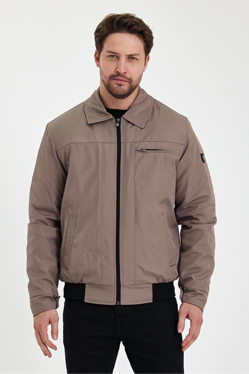 Krem İçi Kalın Kürklü Klasik Yakalı Rüzgar Ve Su Geçirmez Mont&Kaban