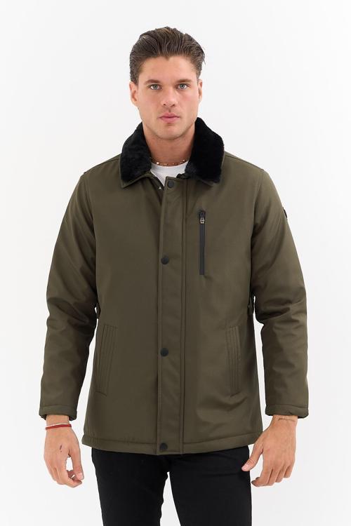 Erkek Yeşil Yakası Çıkartılabilir Kürklü Su İtici İçi Kürklü Kaban – Rüzgar Geçirmez, Hafif Ve Dayan